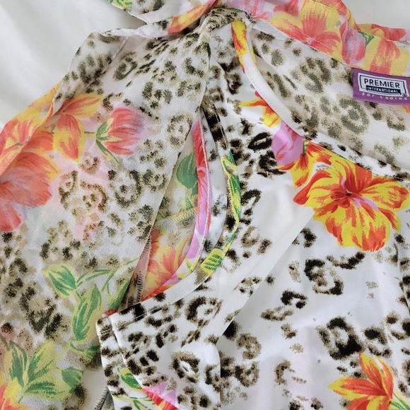 Premier Womens Shirt Large Top Floral Short Sleeve‎ Button Down Lined Sheer - Picture 5 of 11